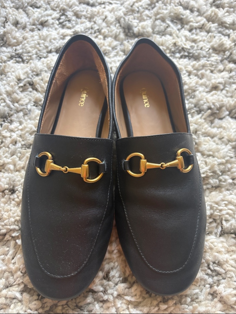 Quince Black Leather Loafers with Gold Horsebit